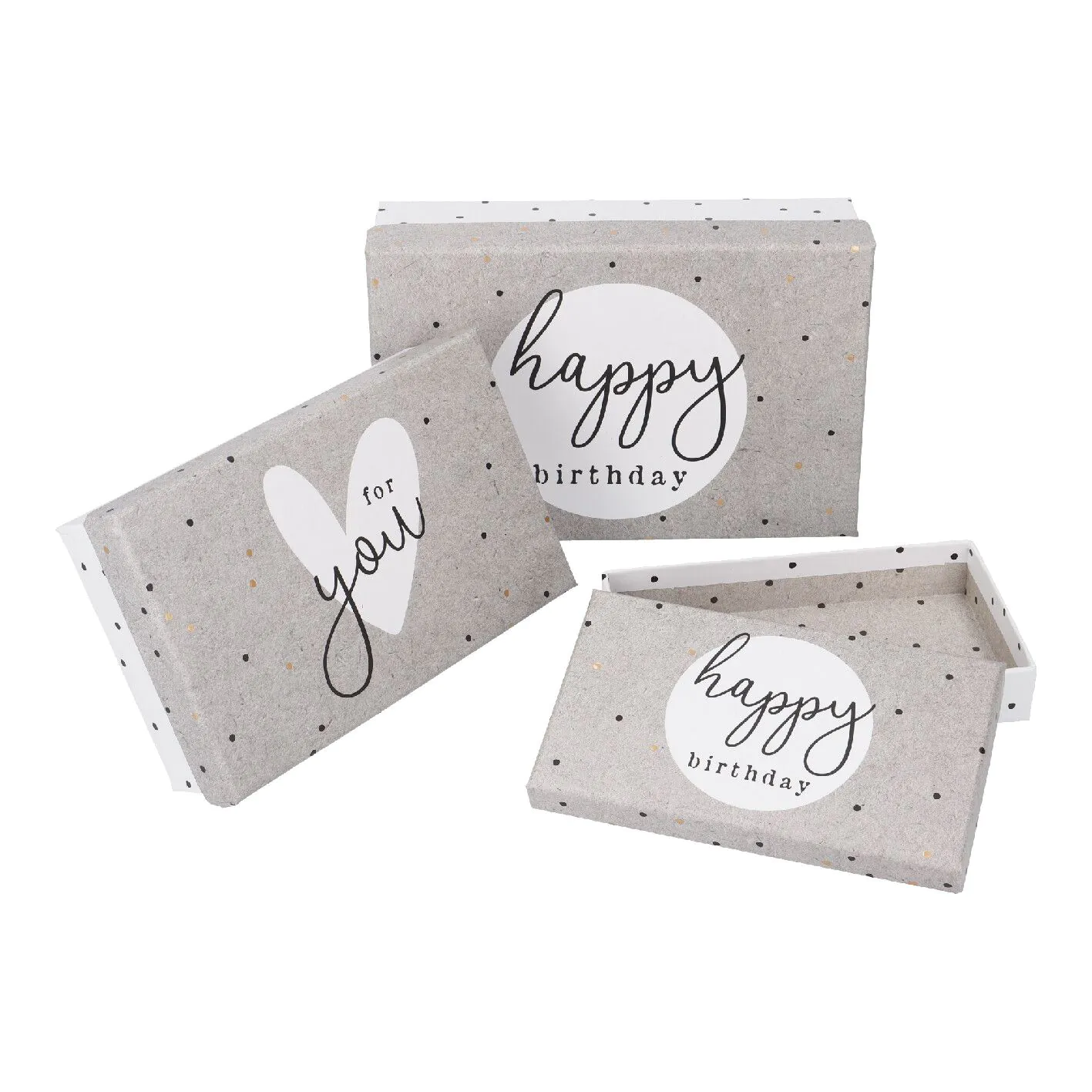 3er Set Geschenkkarton Geburtstag, weiß/grau