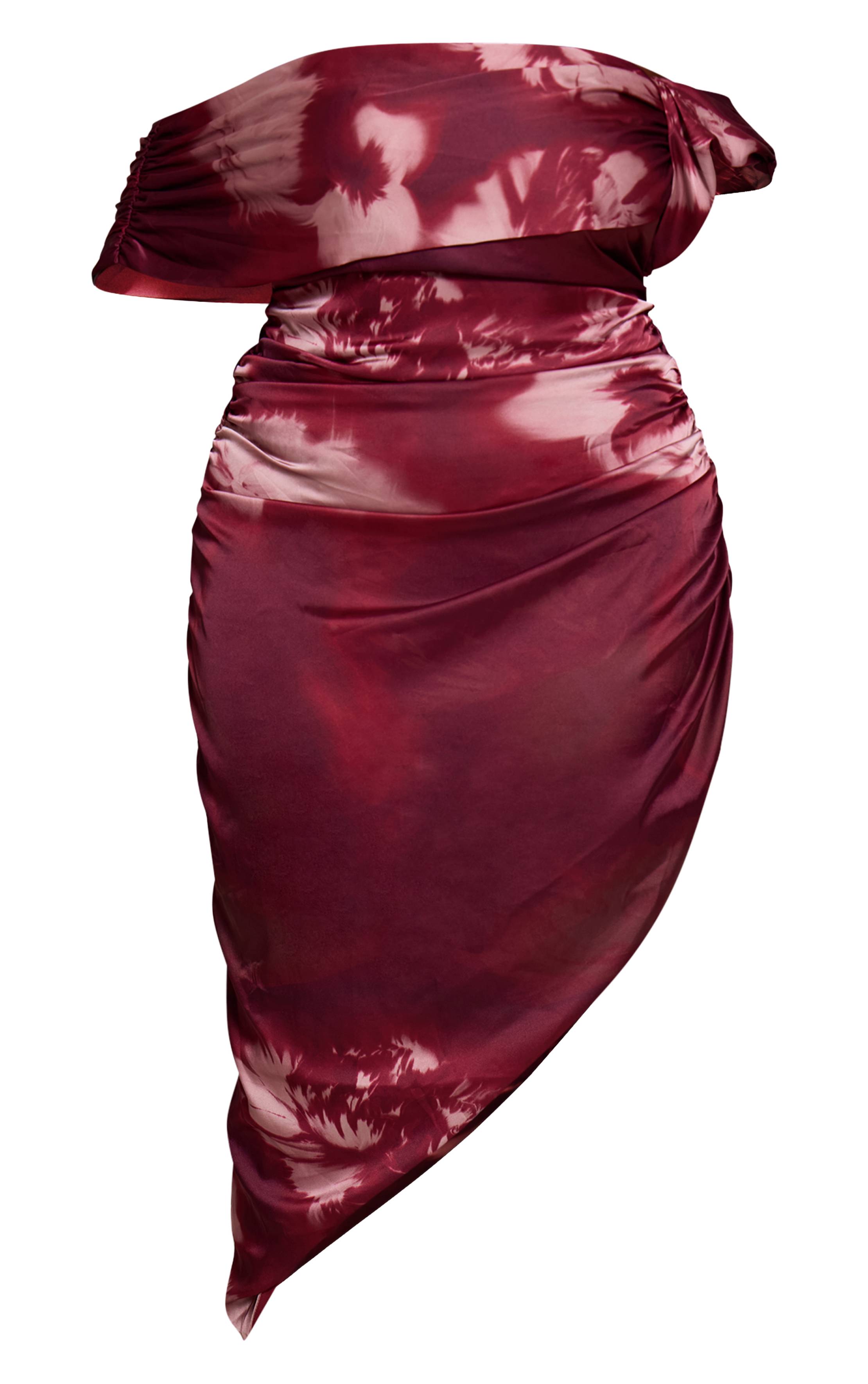Prune Robe Grande Taille Bardot À Imprimé Floral Et Ourlet Asymétrique