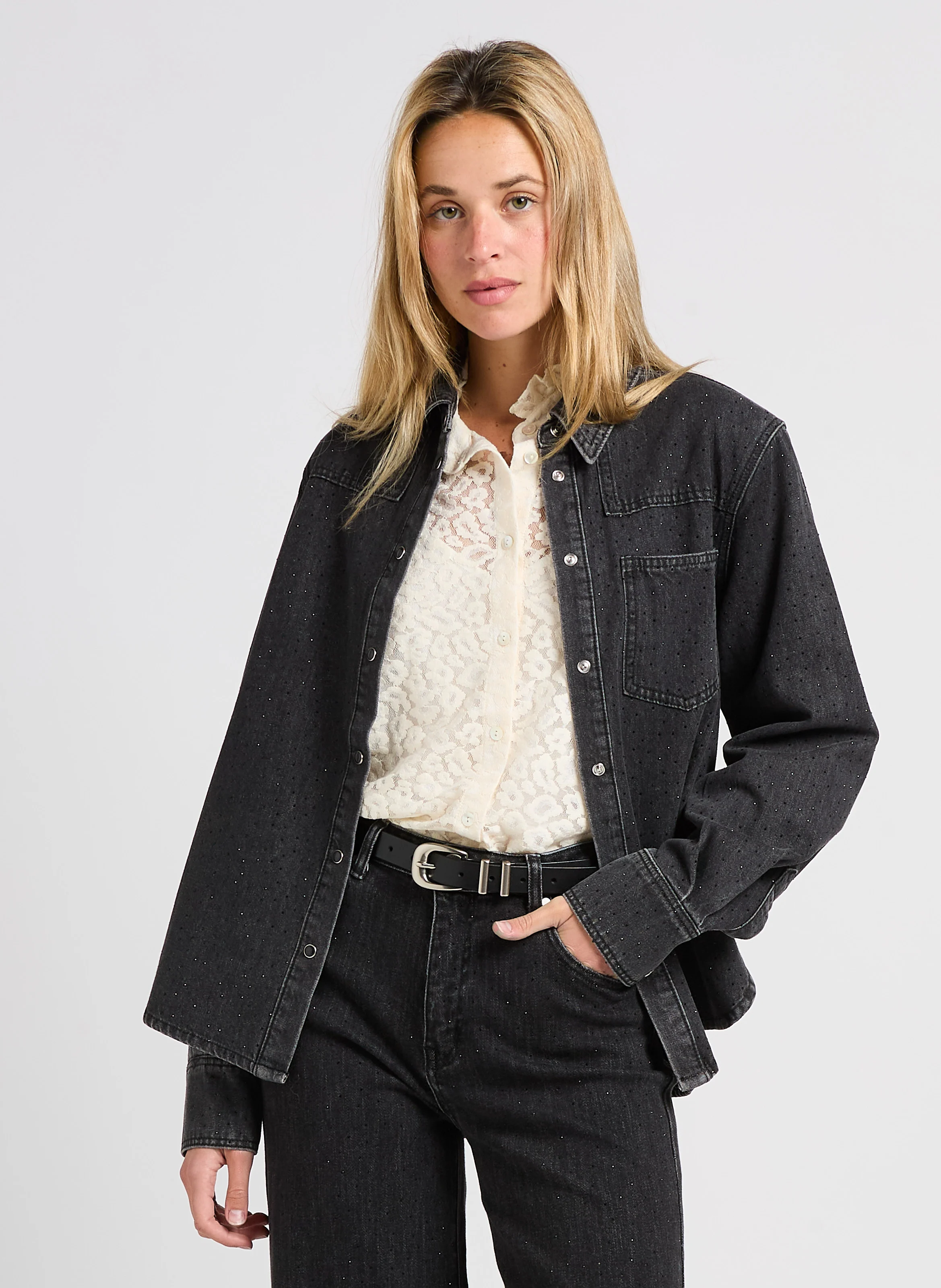 LAMBER - Chemise en jean col classique | Noir