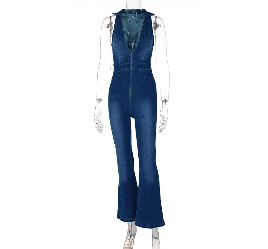 MOONGATE - Denim jumpsuit met halternek