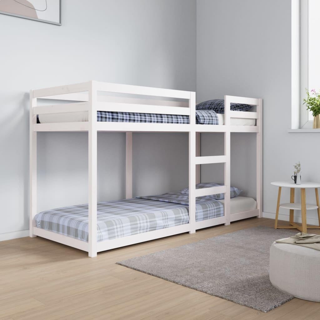 vidaXL Etagenbett, Stockbett für begrenzte Platzverhältnisse, Hochbett mit Leitplanken, Bett Bettgestell Bettrahmen, Weiß 75x190cm Massivholz Kiefer