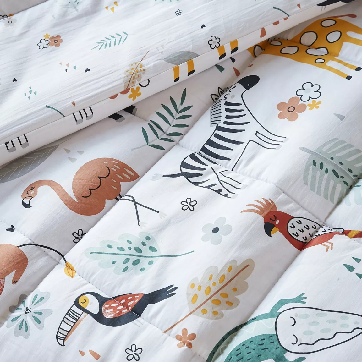 Couette imprimée enfant coton et une taie d'oreiller (140 x 200 cm) Savane Multicolore