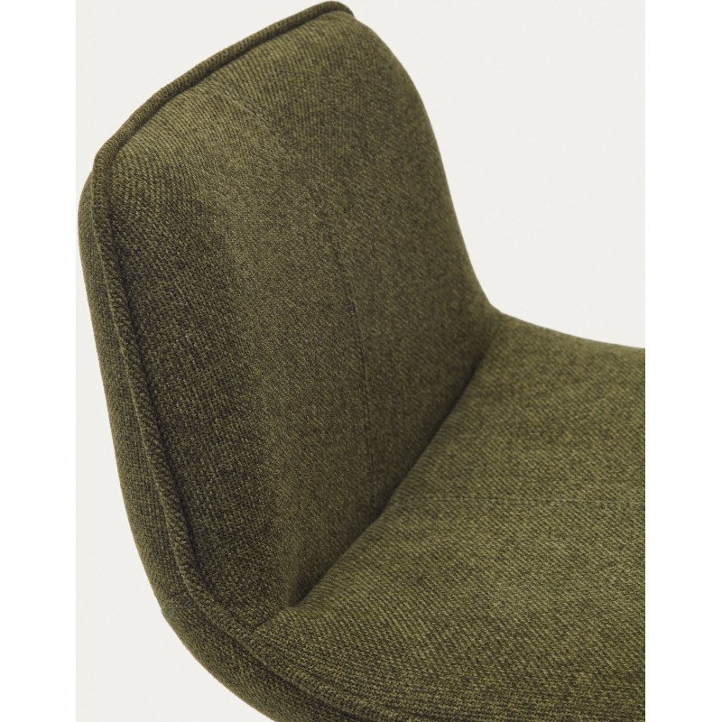Tabouret Zenda en chenille vert foncé et acier noir mat hauteur  81-102 cm