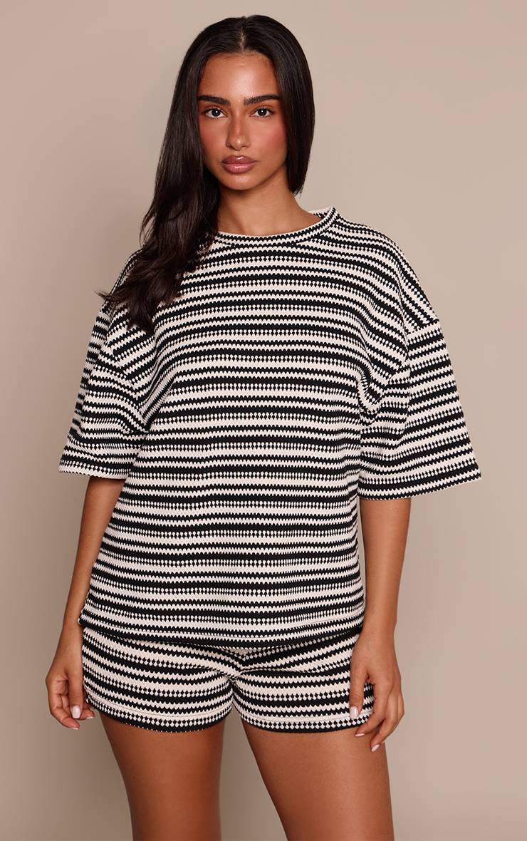 Monochrome T-shirt Boxy À Rayures En Maille Petite Co-ord