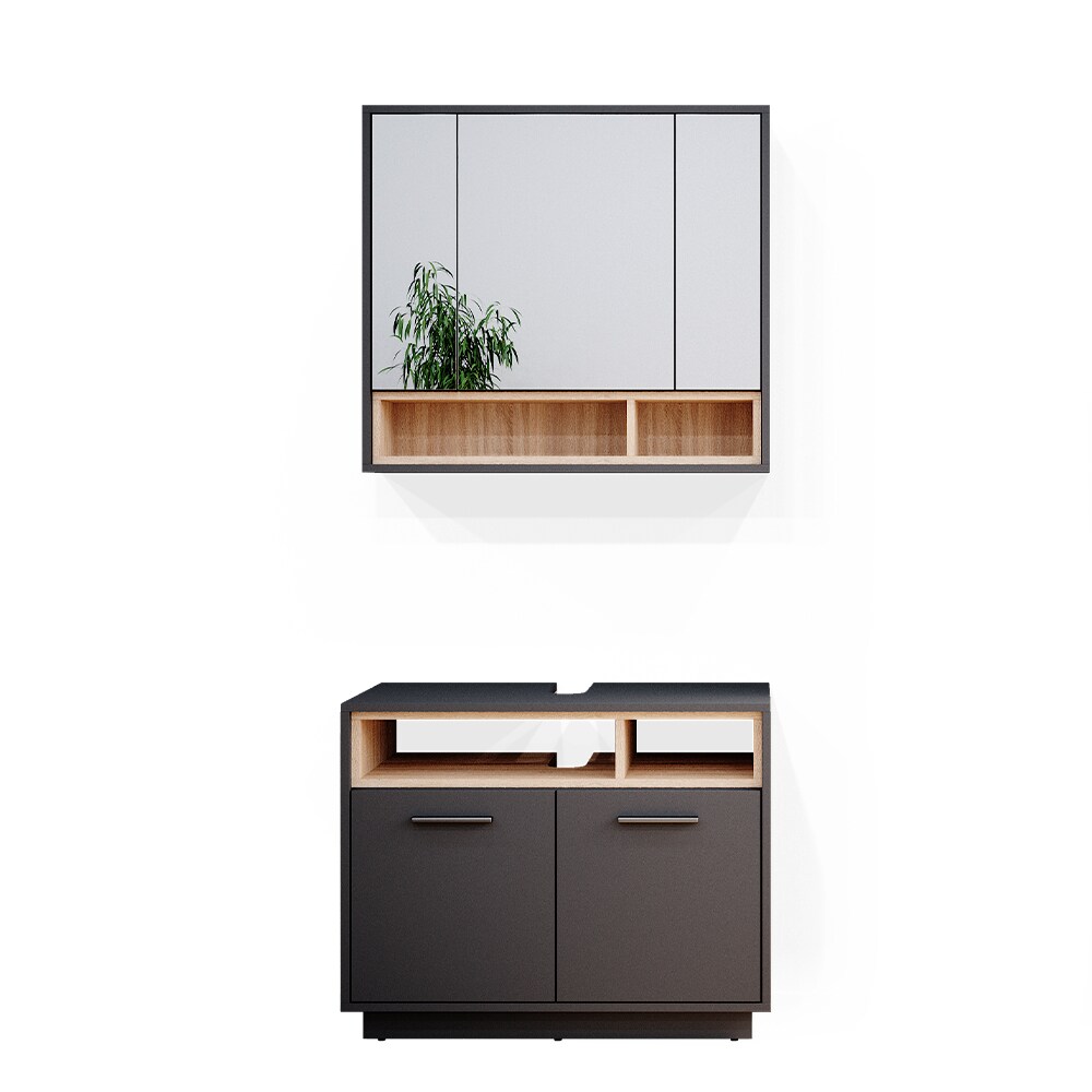 Vicco Badmöbel Badezimmermöbel Beatrice 2er Set aus Spiegelschrank Unterschrank