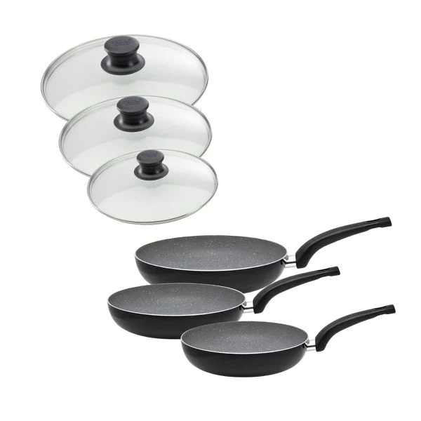 Ensemble de 3 poêles à frire et 3 couvercles en verre 20 cm 24 cm et 2