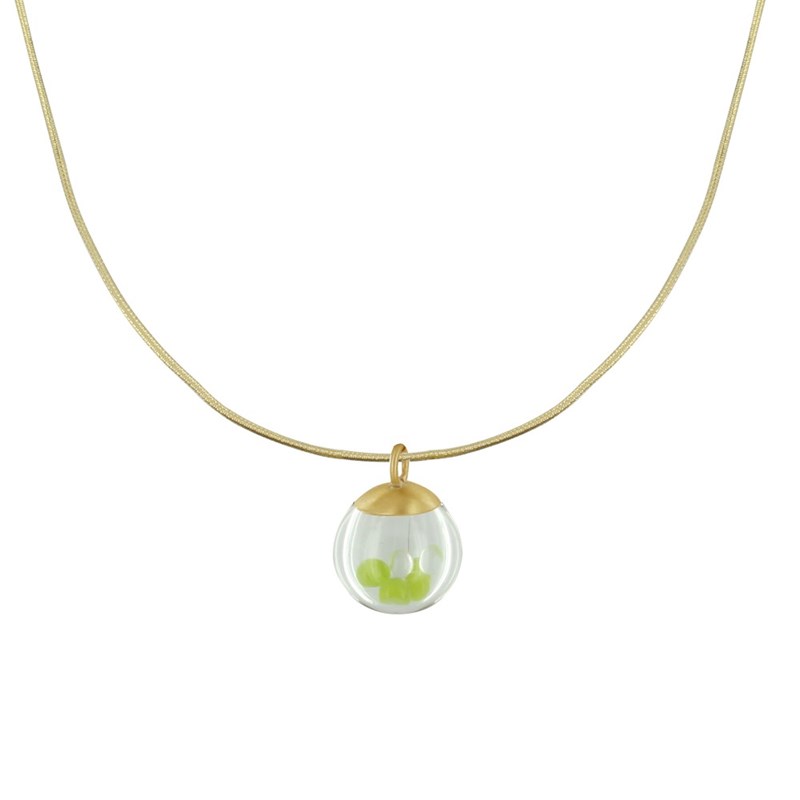 Collier Laiton Bulle et Billes Pâte de Verre Cristal