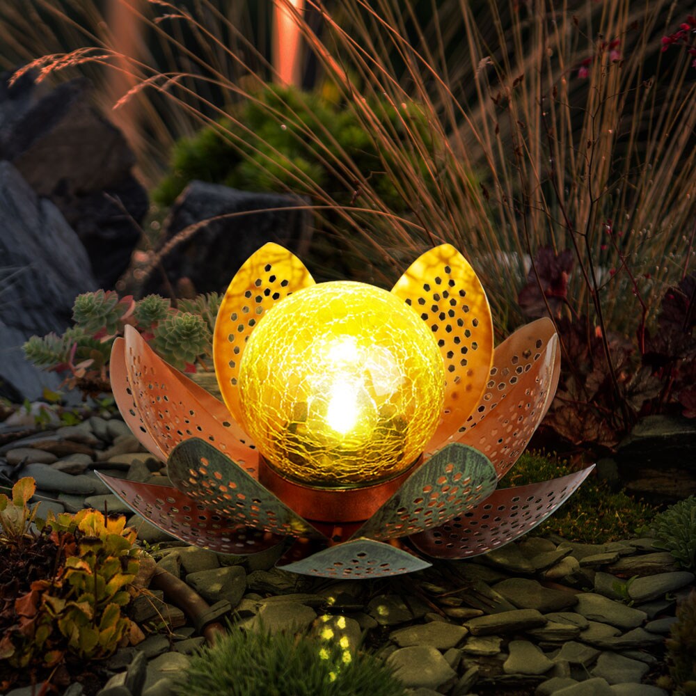 LED Solarleuchte, Lotusblume, grün, gold