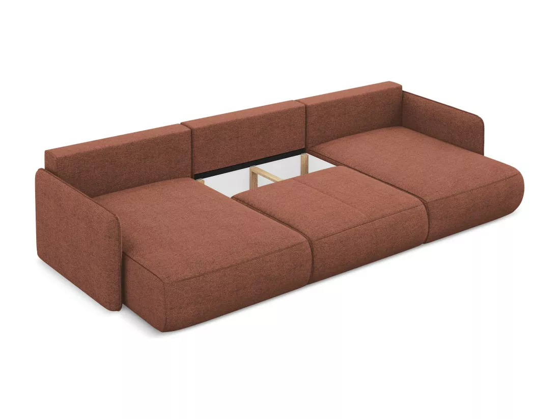 Canapé d'angle panoramique convertible en tissu chenille - rose sourd - NANEA