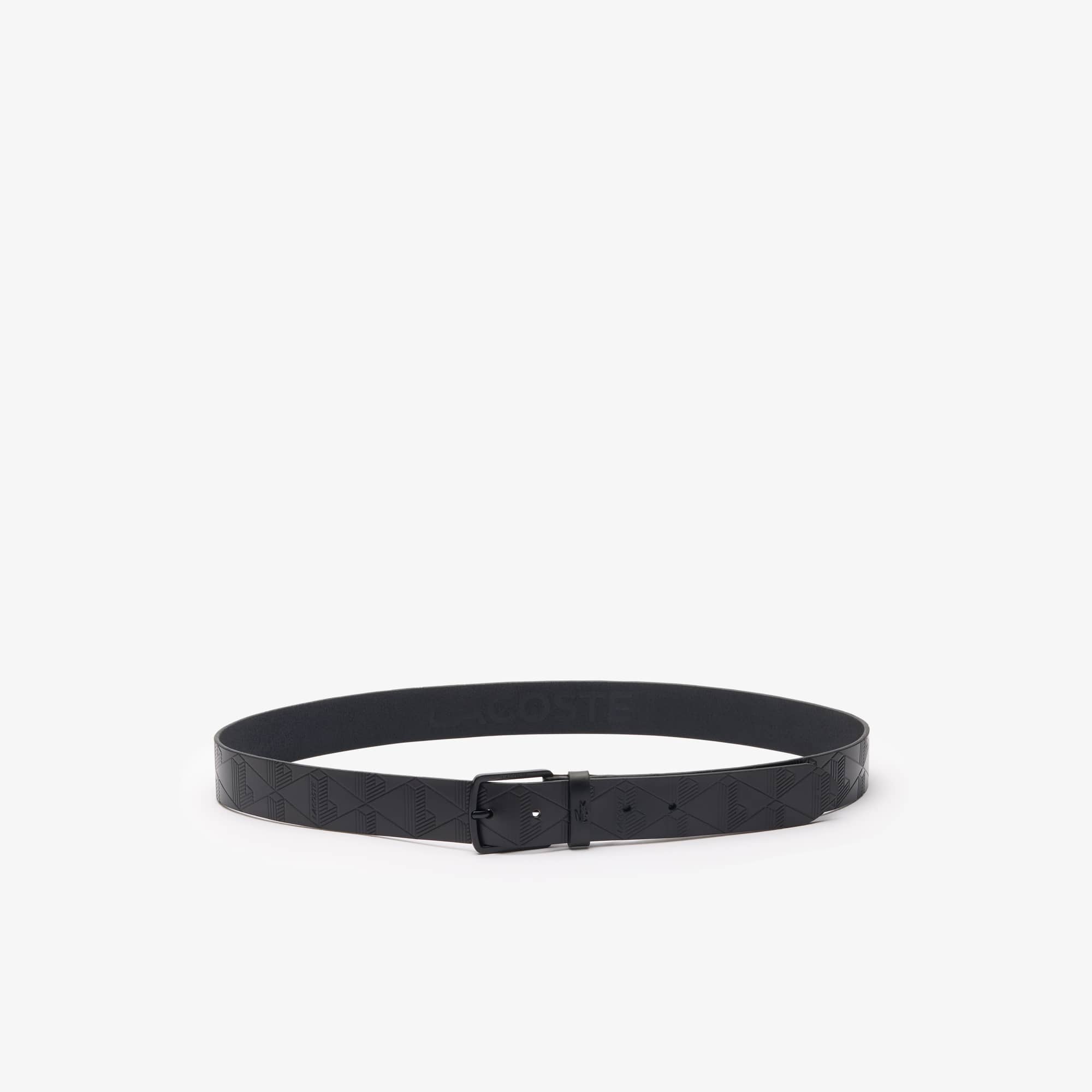 Ceinture en cuir monogramme en relief Ceintures - Noir - Lacoste - Homme
