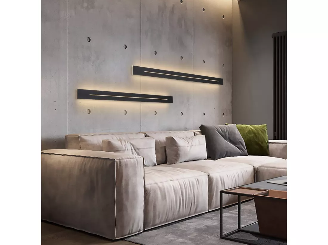 NETTLIFE Applique murale d'intérieur LED - Chambre moderne 100 cm lampe de couloir blanc chaud 31 W lampe d'escalier noire éclairage mural