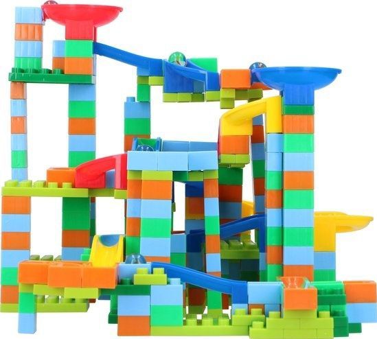 Eddy Toys Knikkerbaan - 388-Delig - met Knikkers - Kunststof - Roo - Gee - Groe - Blau - Oranje
