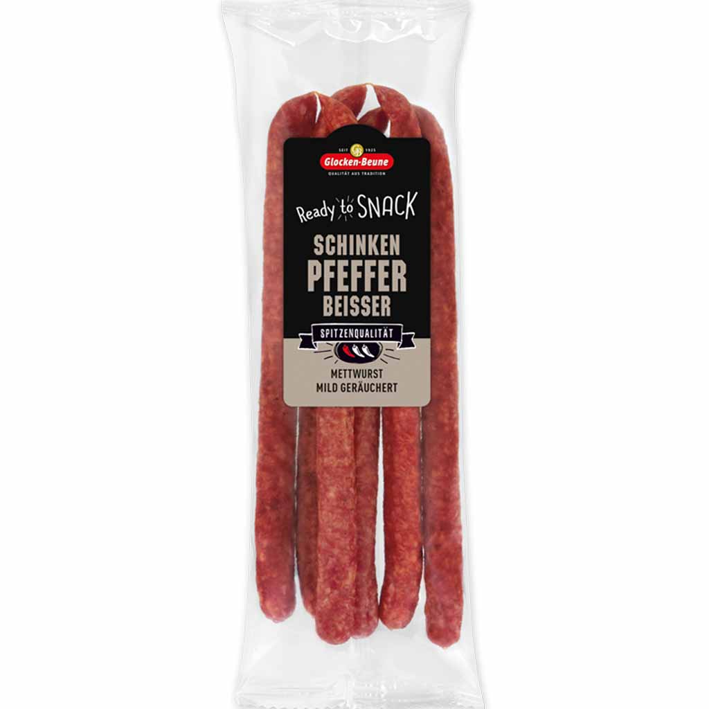 Glocken-Beune Schinken Pfeffer Beisser Mettwurst mild geräuchert 300g MHD:29.12.24