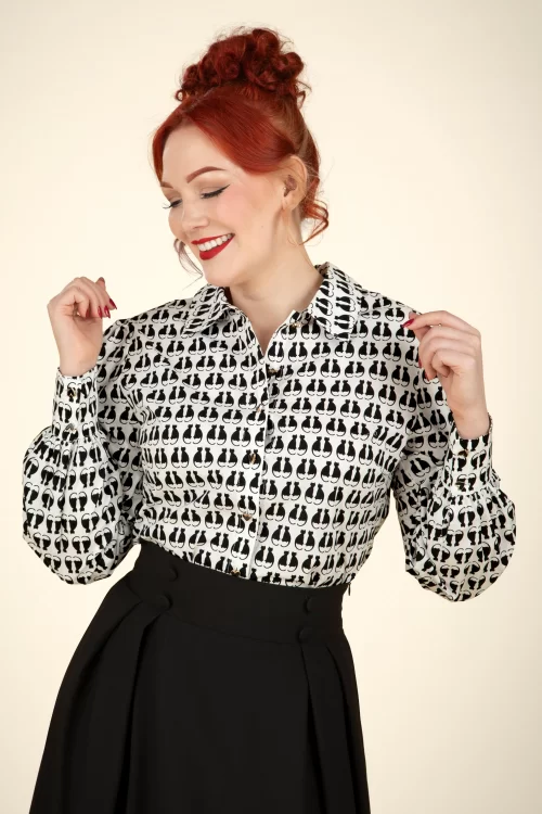 Banned Retro Cat Queen blouse in wit