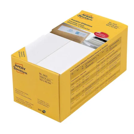 Avery Zweckform 3433 Frankier-Etiketten 163 x 43 mm, 1 Pack/1.000 Etiketten, weiß