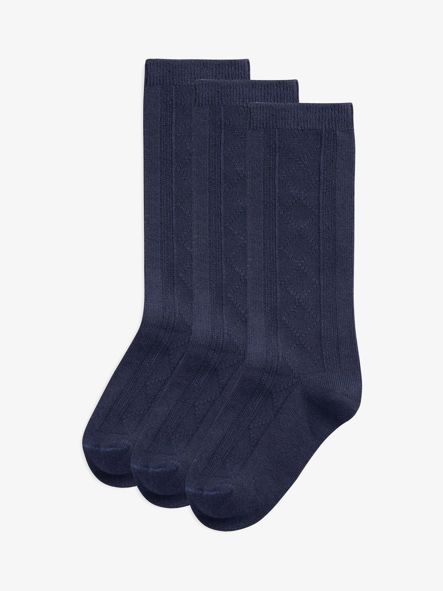 Donkerblauw - Verpakking van 3 paar ajourgebreide kniehoge schoolsokken met hoog aandeel katoen