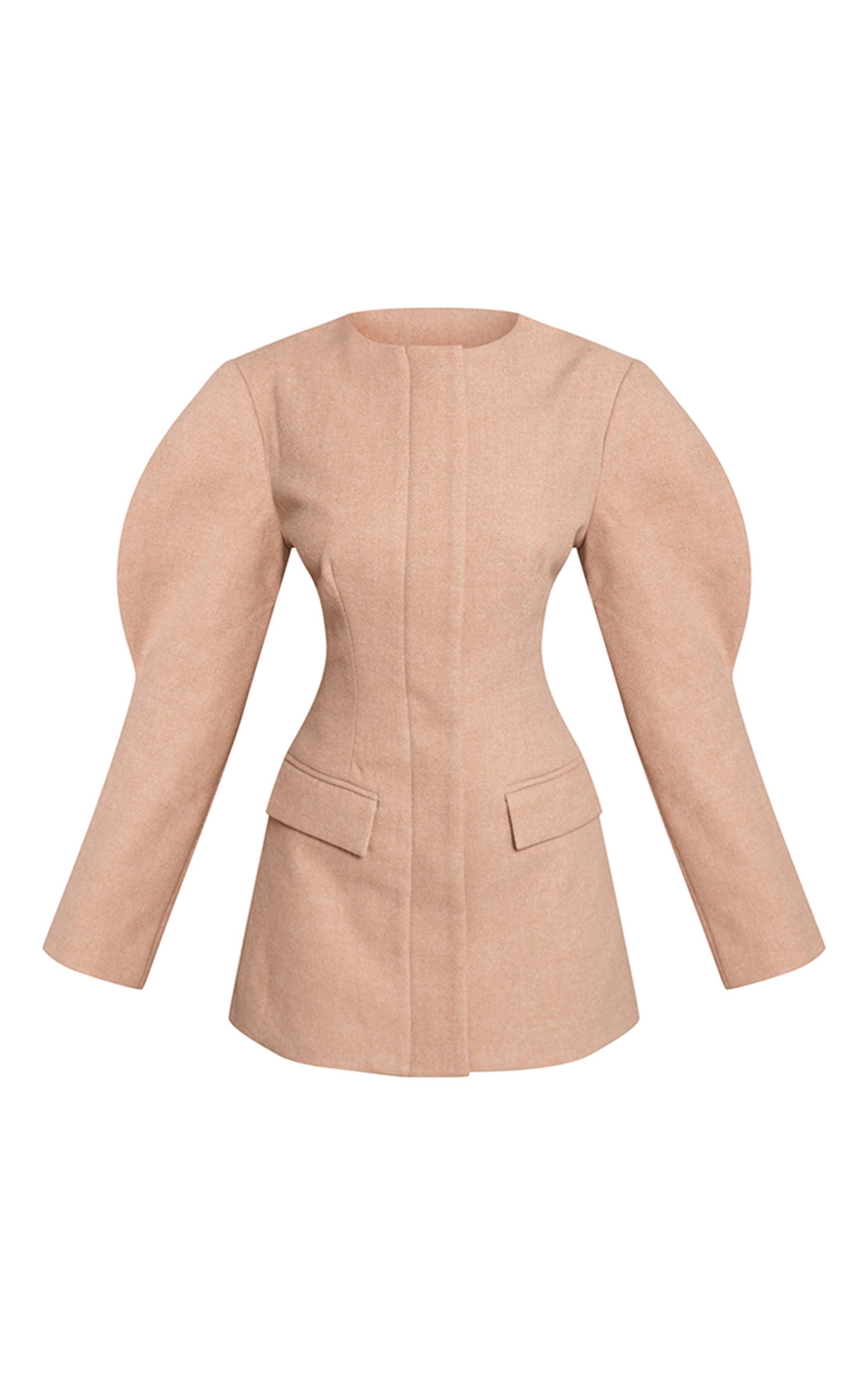 Beige Robe Courte Sans Col À Manches Cocon Petite