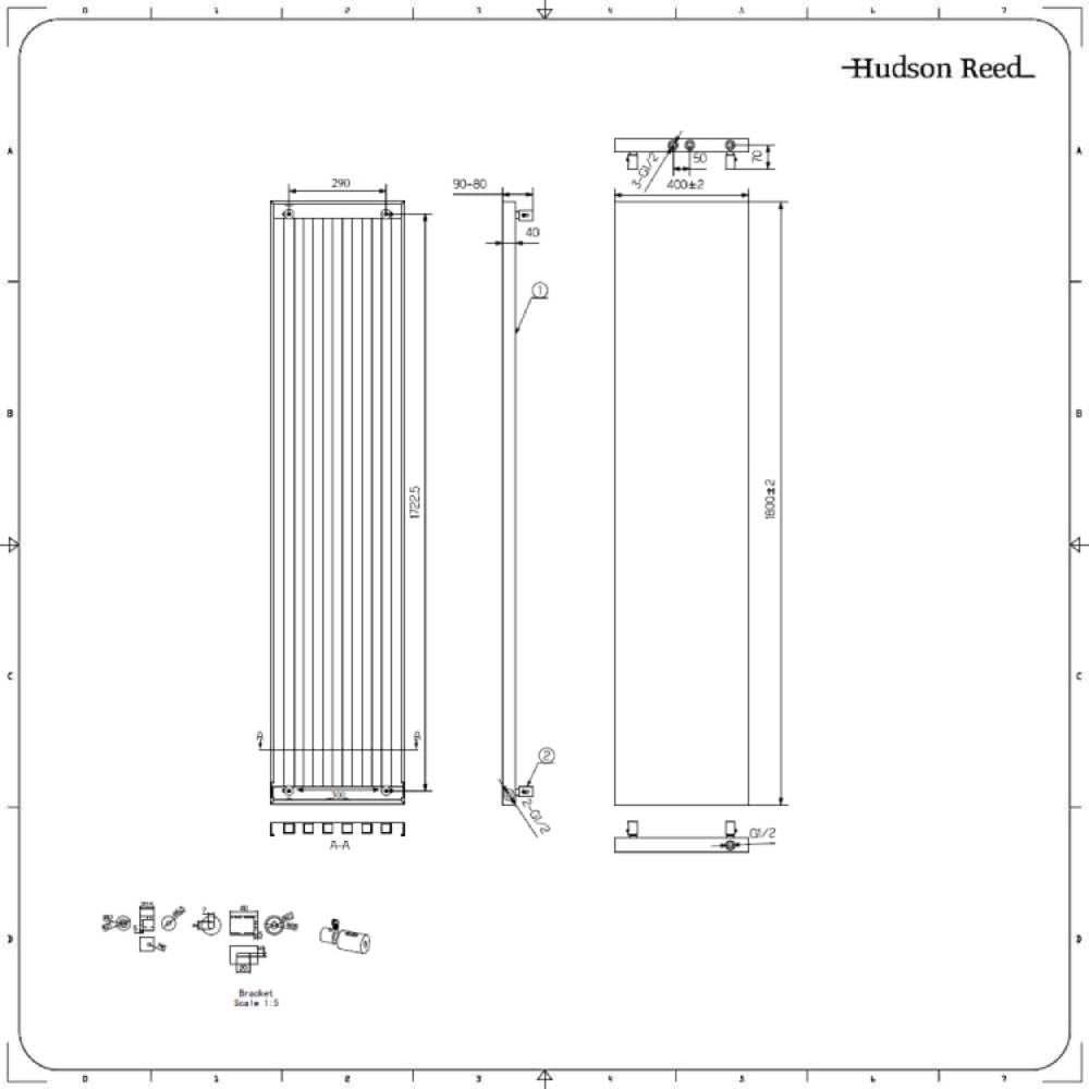 Hudson Reed Rubi - Design Heizkörper 1800mm x 400mm in Anthrazit