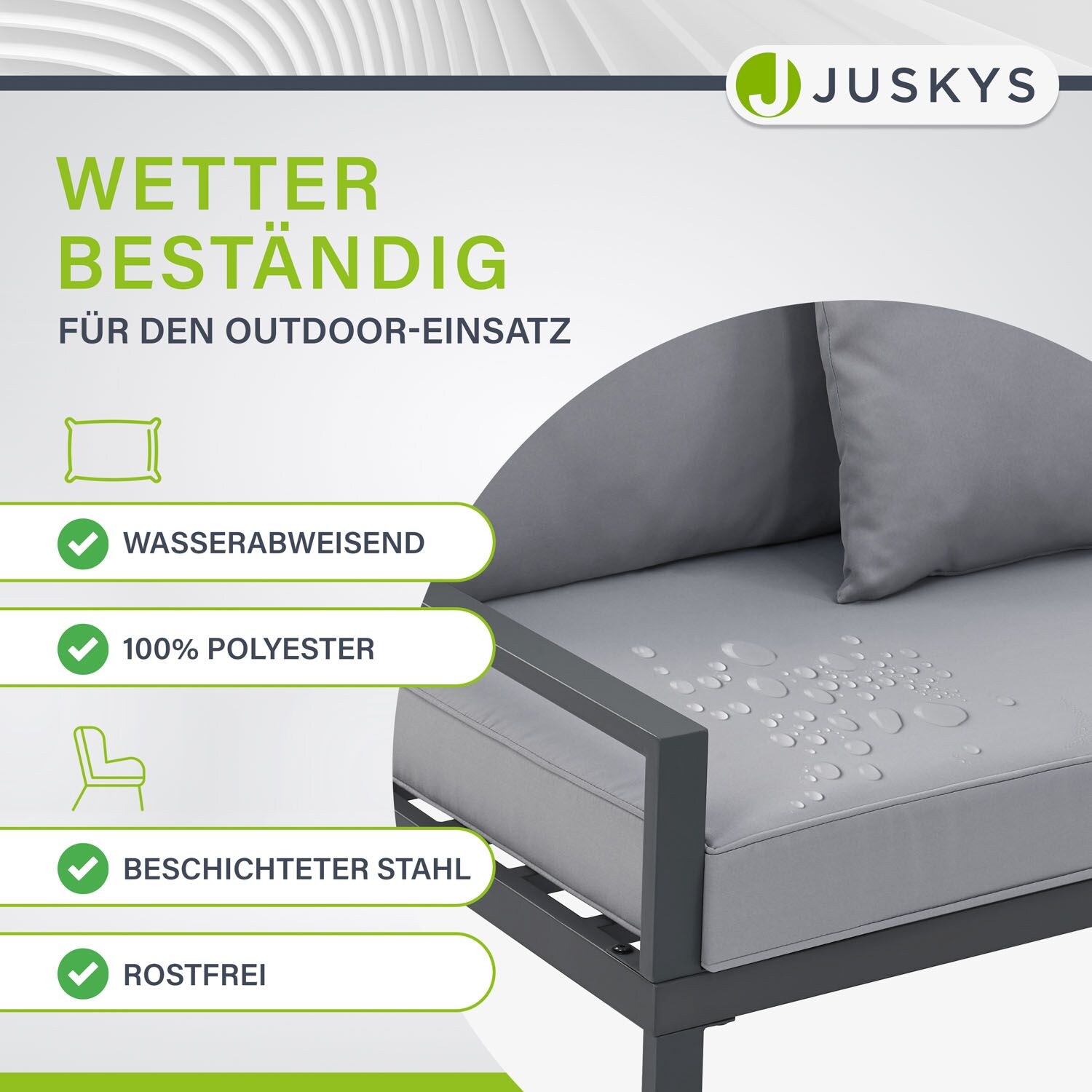 Juskys Gartenmöbel Lounge St. Tropez für 4 Personen - Set Tisch, Sofa & Kissen - Balkonmöbel Grau