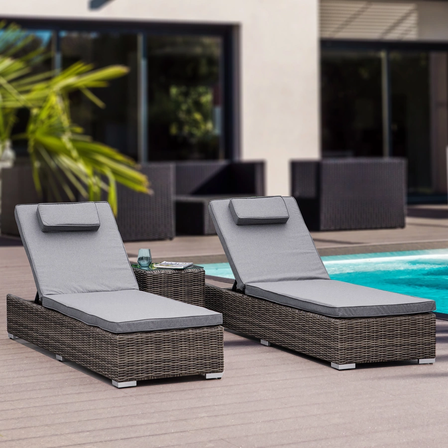 Outsunny Sonnenliege mit höhenverstellbarer Rückenlehne und kleinem Tisch grau