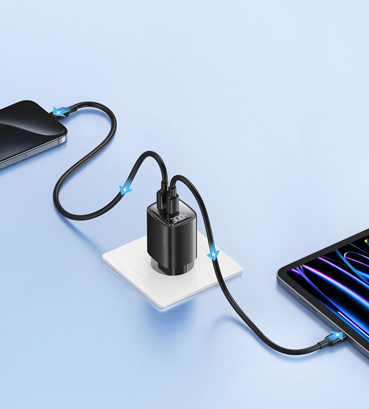 (30W/3A) USB A / USB C GaN Ladegerät Netzteil Power Delivery mit LED Anzeige (USA001441) - Weiss