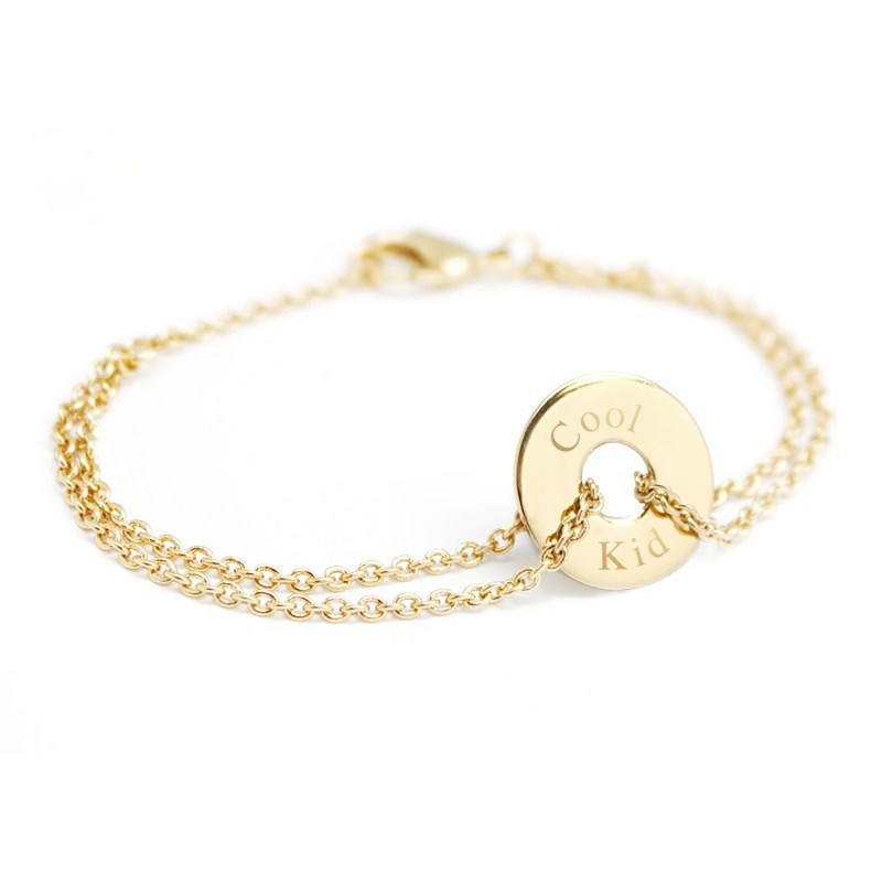 Bracelet chaine mini jeton plaqué or enfant - gravure COOL KID
