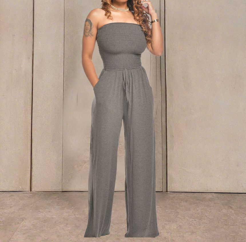 Bolgivy - Strapless jumpsuit met wijde pijpen