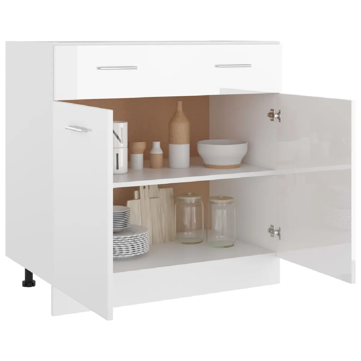vidaXL Armoire de plancher à tiroir - Blanc brillant