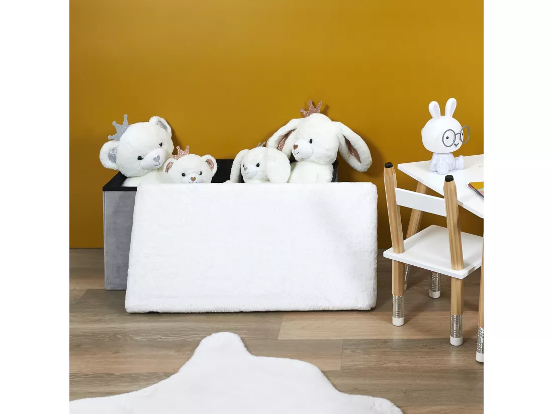 Coffre Banc Pliable Gris Imitation Fourrure Leo