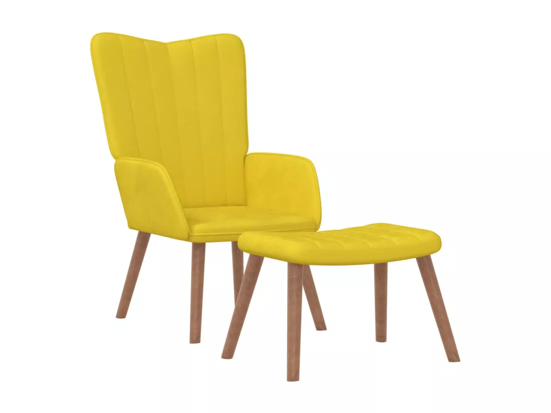 Chaise de relaxation avec repose-pied Jaune moutarde Velours