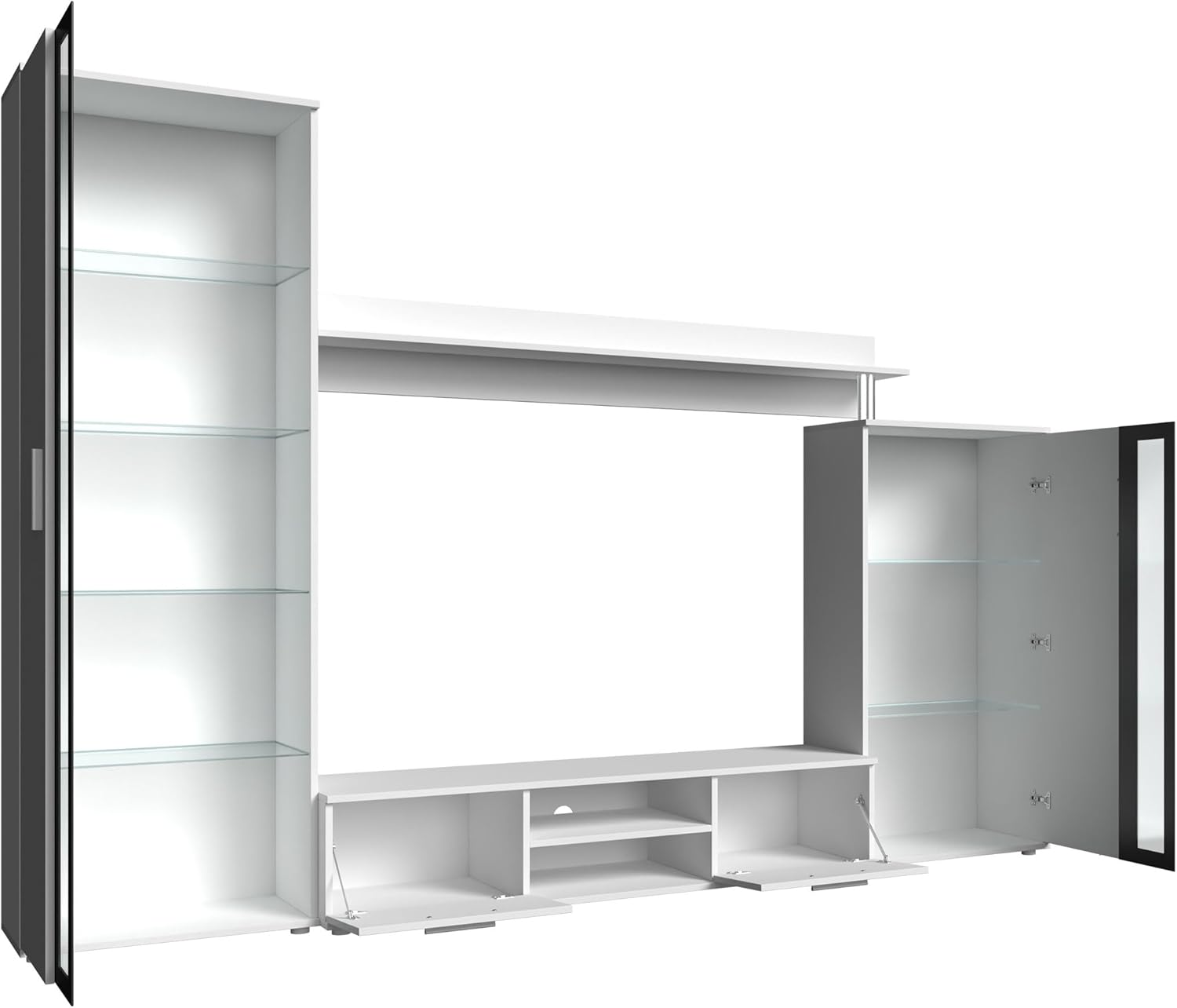 Mirjan24 Wohnwand Bentley, Praktische Anbauwand, Schrankwand, Mediawand, mit viel Stauraum, Top-Qualität (Country Oak Grey/Schwarz, ohne LED Beleuchtung)