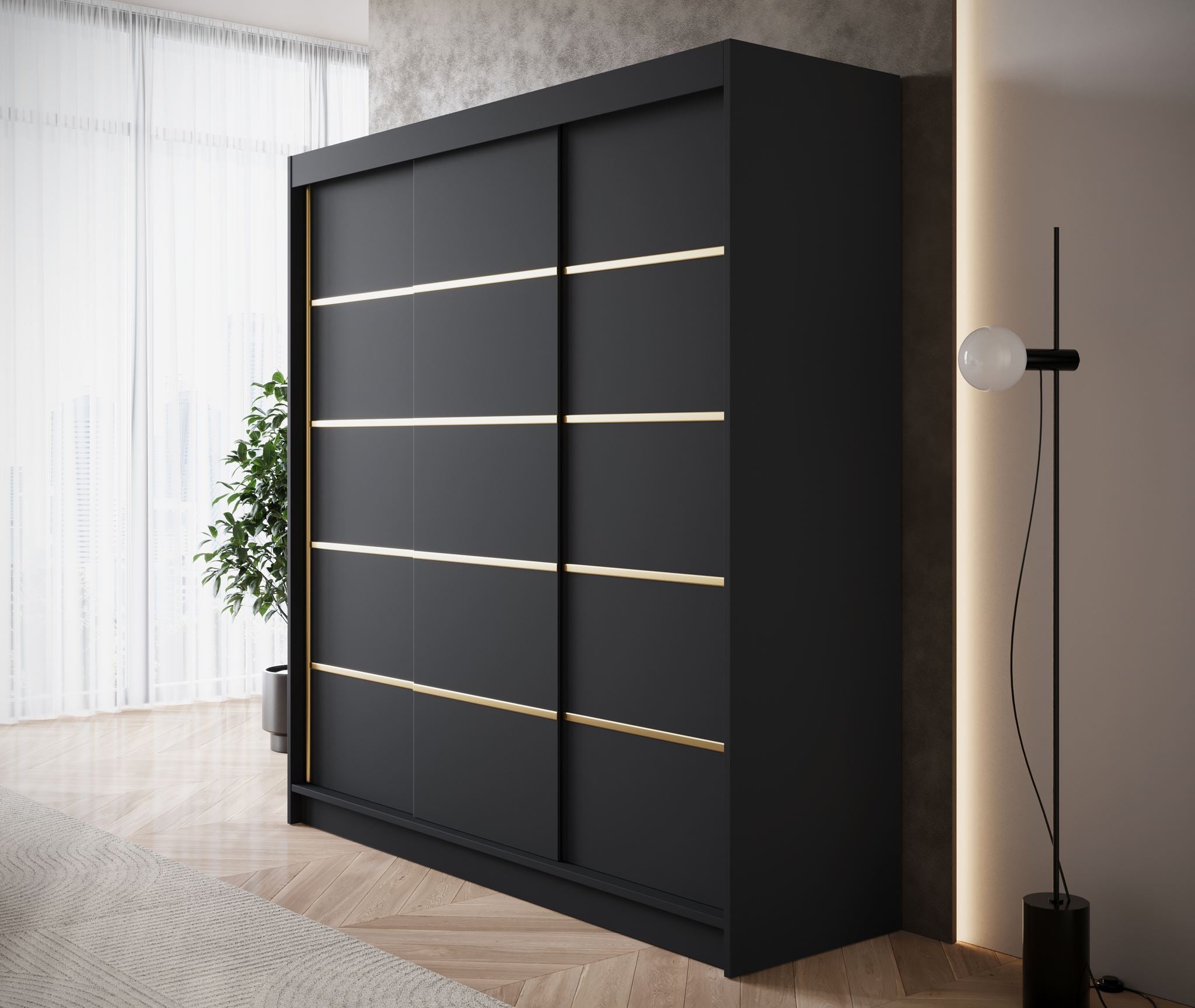 Eagle - Kledingkast met schuifdeuren - Zwart - 200x58x215 cm