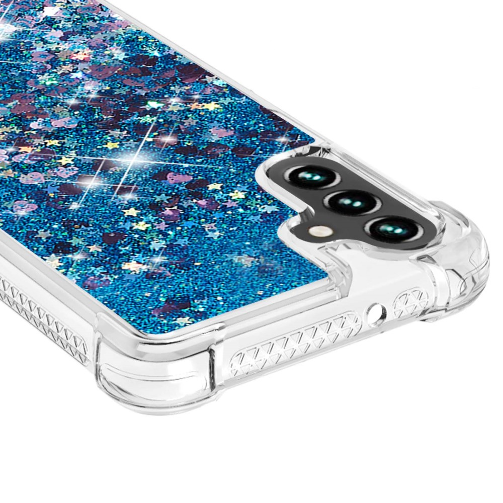 Samsung Galaxy A54 5G Hardcase Hülle mit Air Cushion Fallschutz Liquid Case Glitzer Herzen - Blau / Transparent