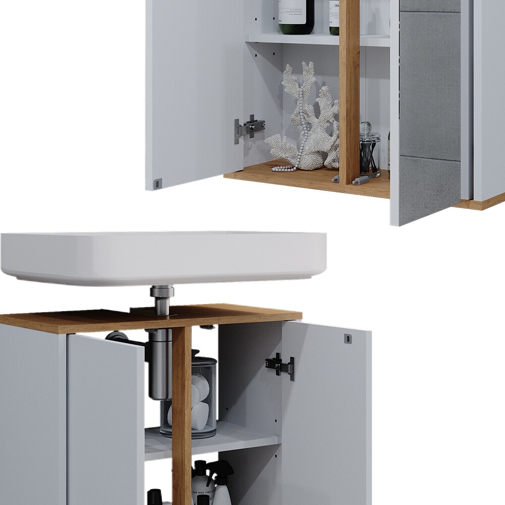 Vicco Badmöbel-Set Didi Weiß Eiche 4 Teile Hochschrank Midischrank mit Schublade