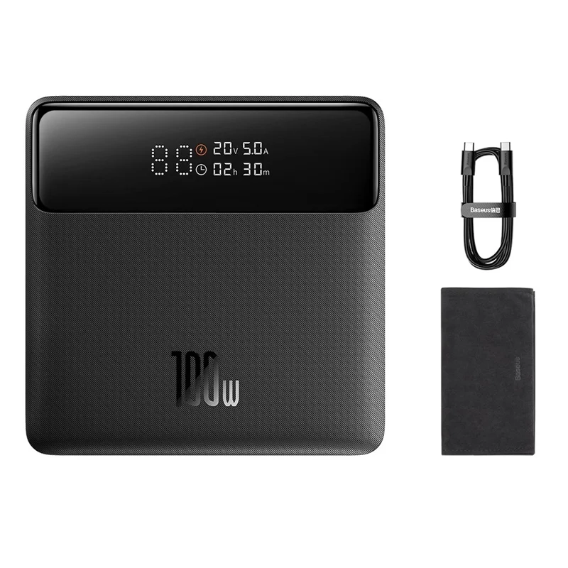 (100W) Blade HD 20000mAh Powerbank 2x USB C / 2x USB A Ladegerät mit LED Anzeige   USB C Ladekabel - Schwarz