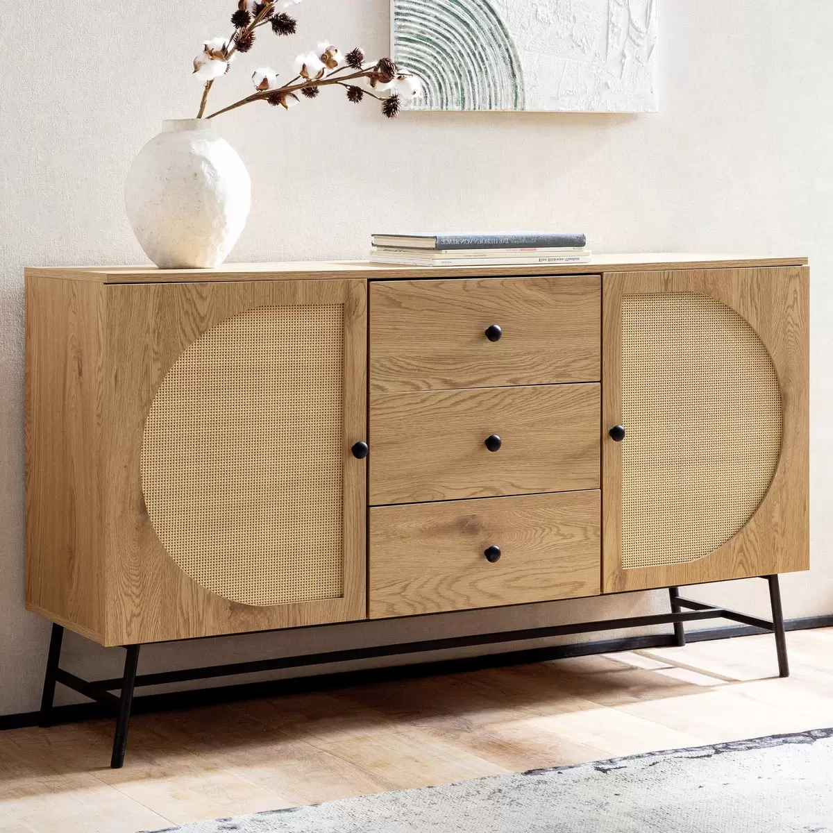 Sideboard Erla braun,Eiche,schwarz