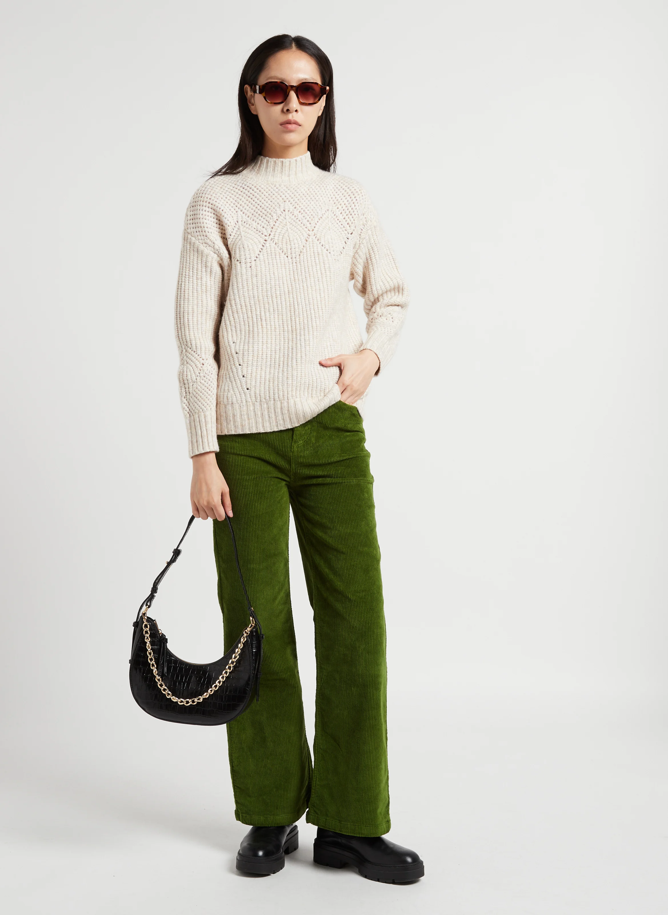 AURA - Sac épaule en cuir embossé croco | Noir