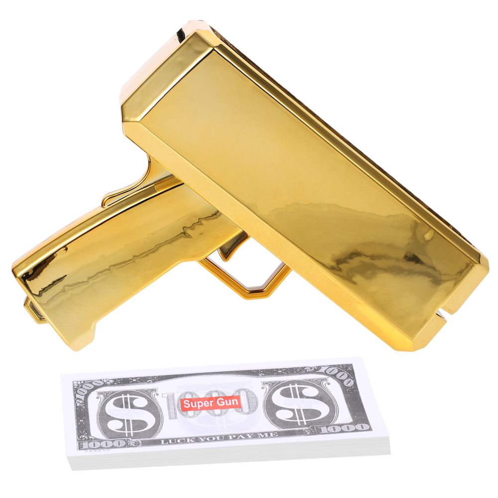Mottoparty Spielzeug Money Gun Party Geldkanone mit 100 Spielgeldscheinen (Batteriebetrieben) - Gold