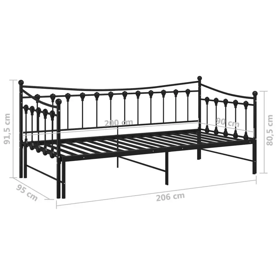 vidaXL - Onderschuifbedbank - Zwart - Metaal - 90x200 cm