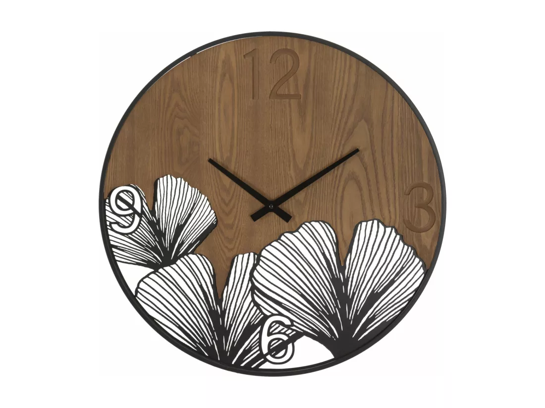 Horloge murale ronde en bois et métal marron Ø cm 60x2