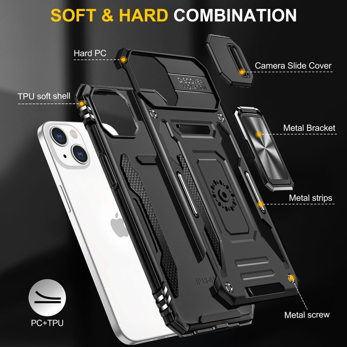 Hülle Handy Schutz für Apple iPhone 15 Case Cover Kamera Ständer Etuis Bumper