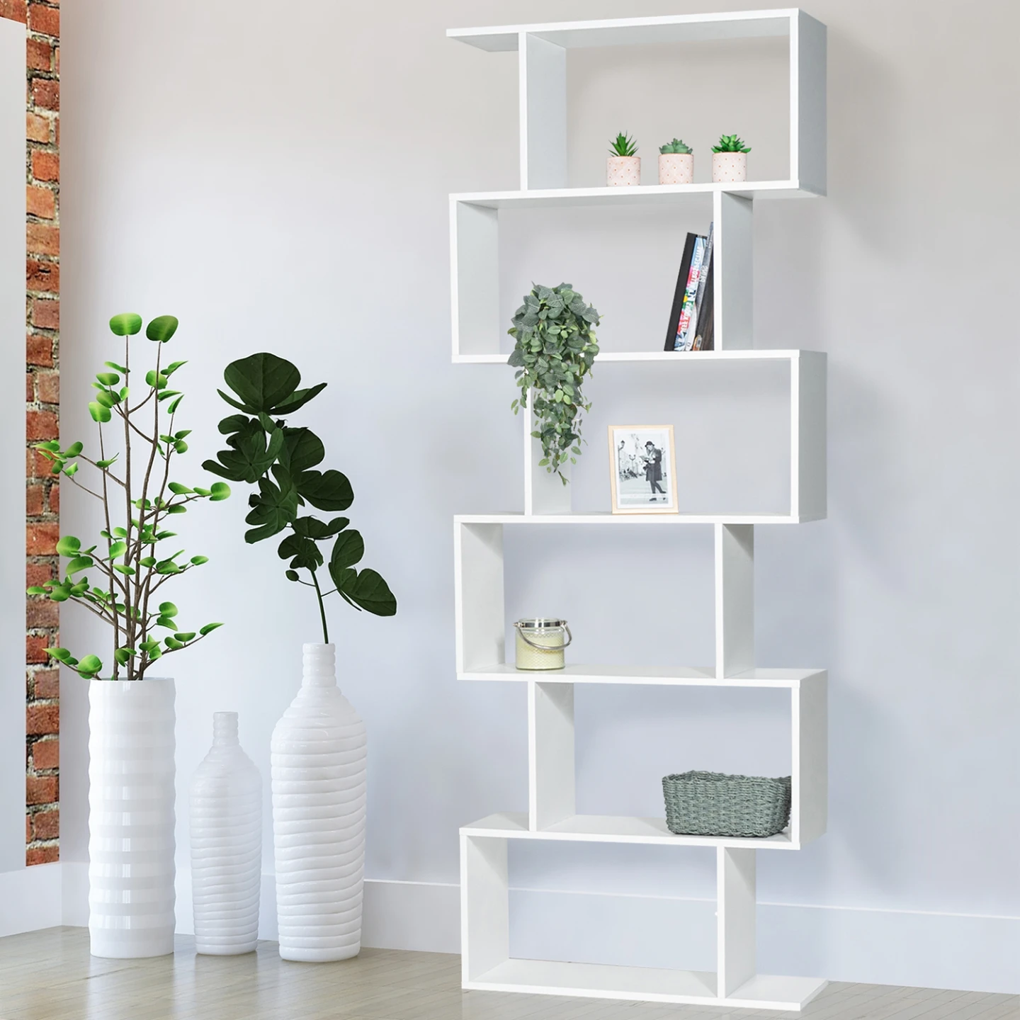 Etagère bibliothèque SOFIA forme S bois blanc 189 cm