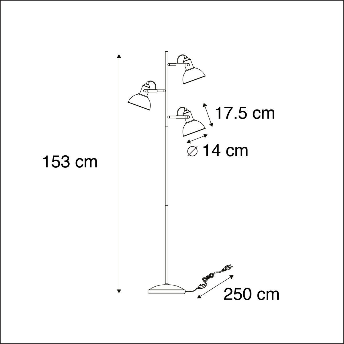 QAZQA - Industrieel I Vintage I Industrieel I Vintage I Staande lamp Zwart met goud I Messing 3 lampen - Tommy I Woonkamer I Slaapkamer - Staal Langwerpig I Rond - LED compatibel E14