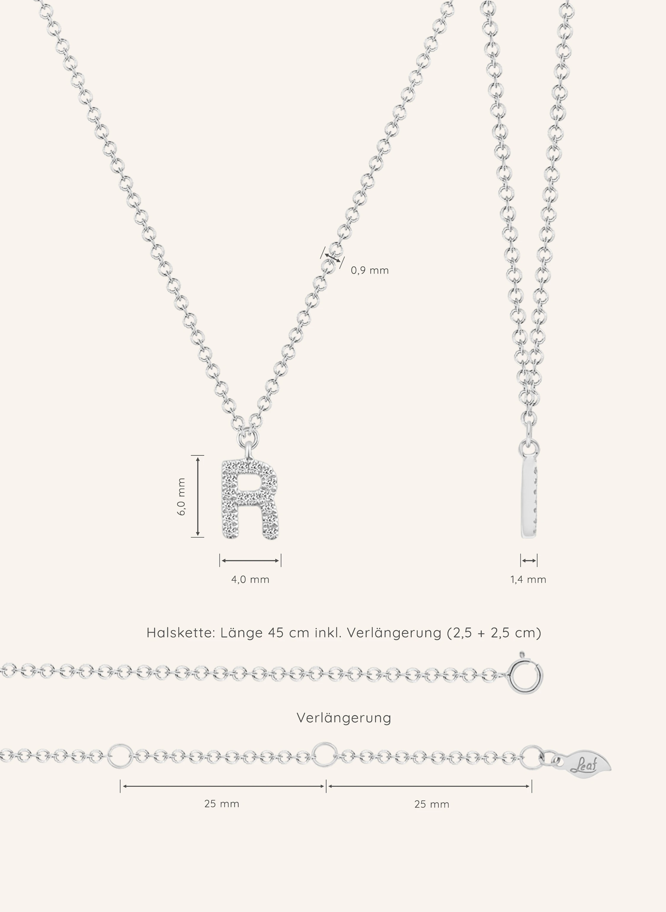 Leaf INITIALIEN Halskette „R“ aus 14 Karat Weißgold mit Diamanten