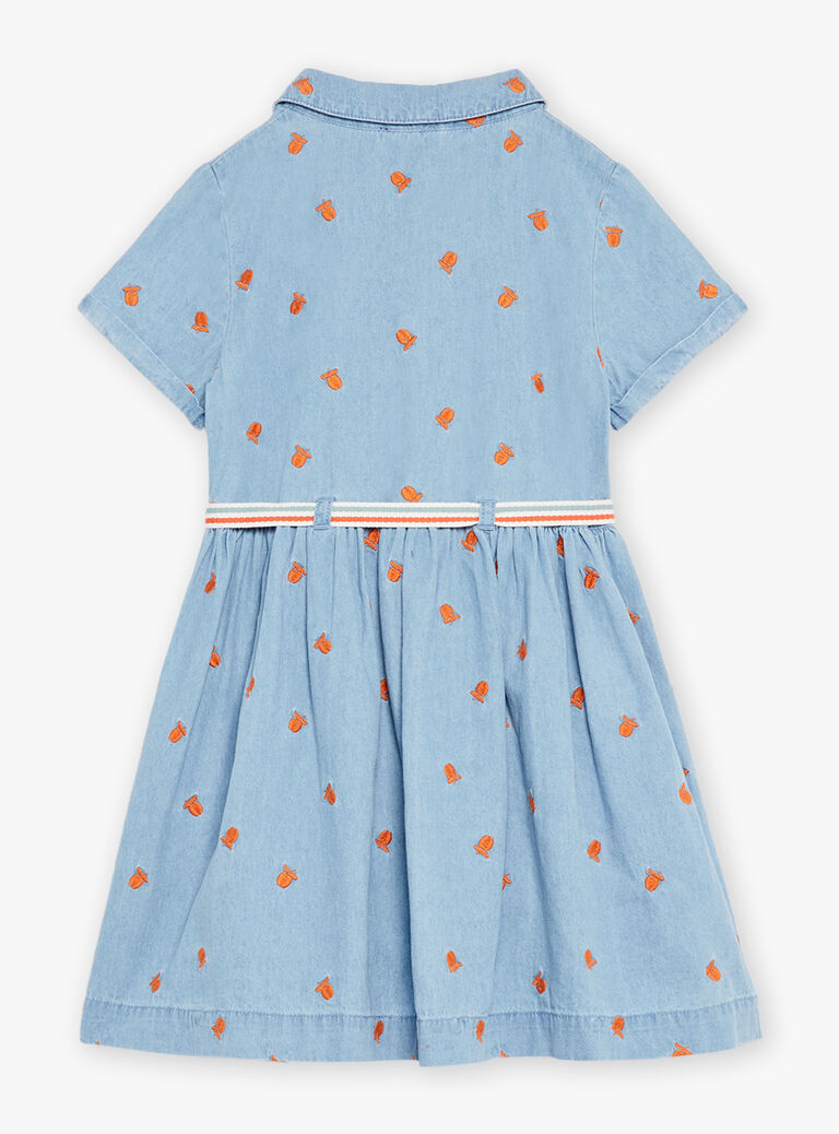 Robe à manches courtes bleu à imprimé pommes