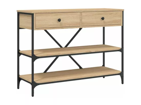 Table console avec tiroirs et étagères chêne sonoma