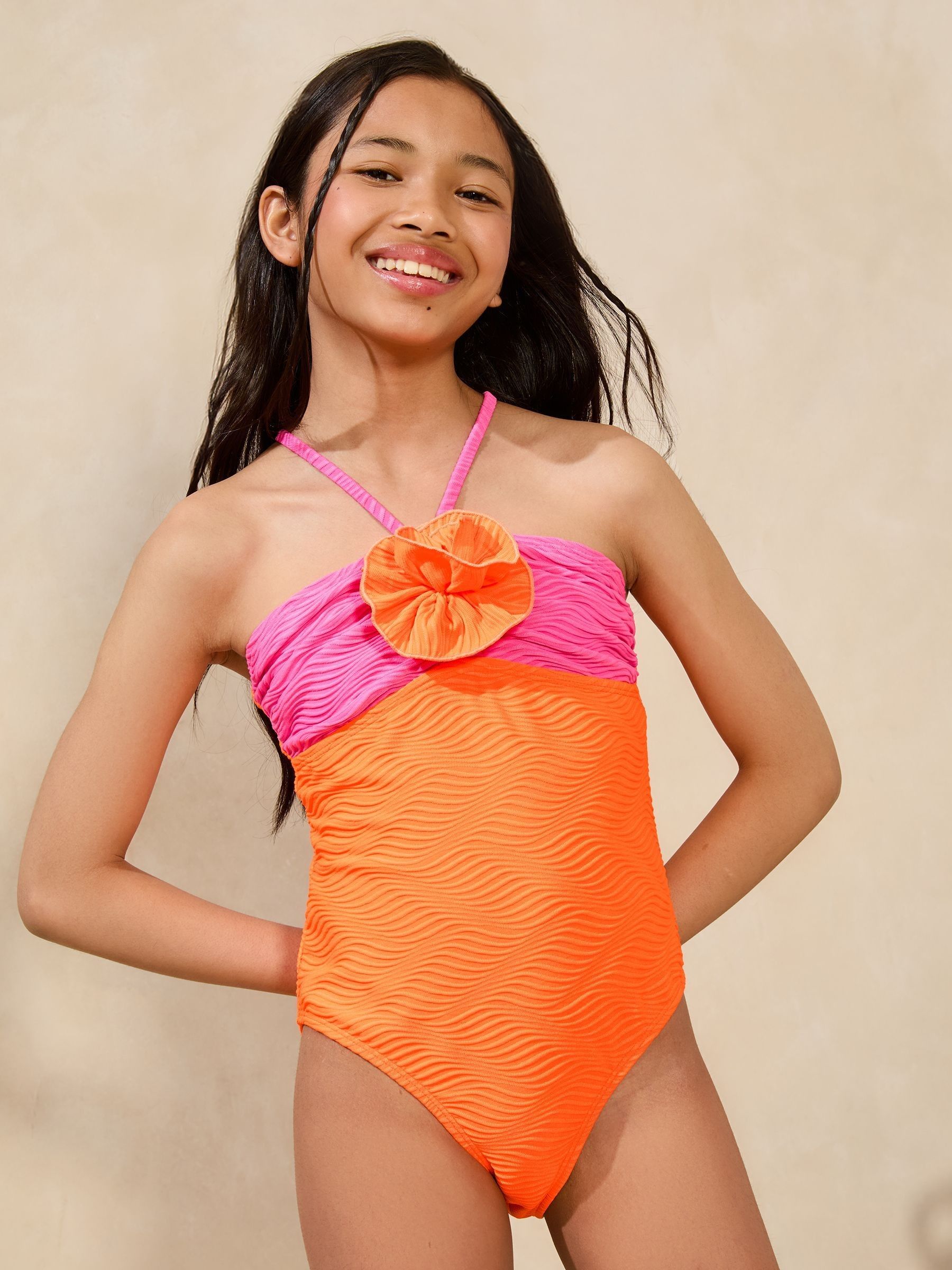 Lipsy Colourblock Corsage Halter Swimsuit (5-16yrs)