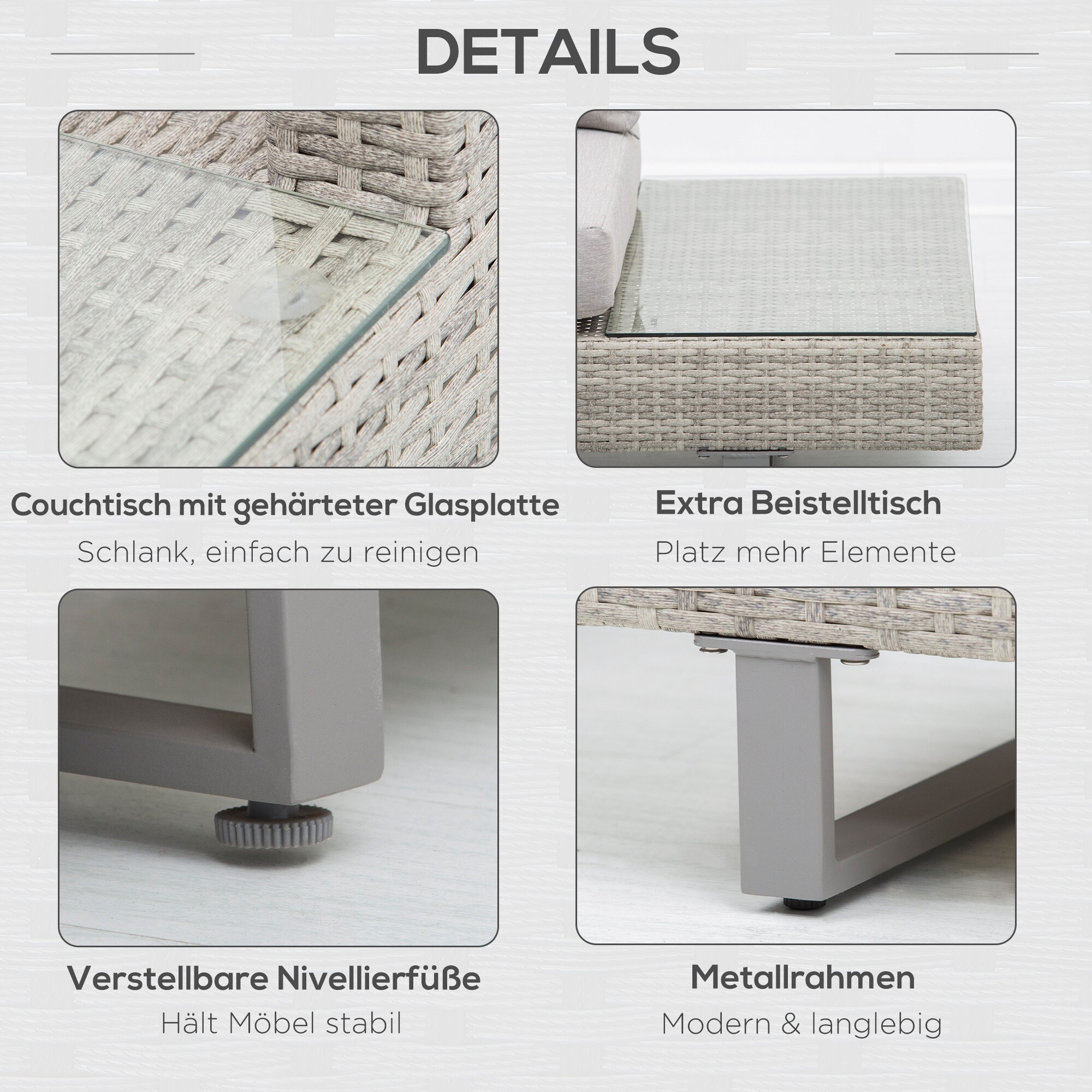 Outsunny Rattansofa Set mit Tisch grau