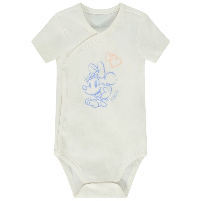 Lot de 3 bodies manches courtes Minnie Disney pour bébé fille avec ouvertures différentes selon l'âge - Corail