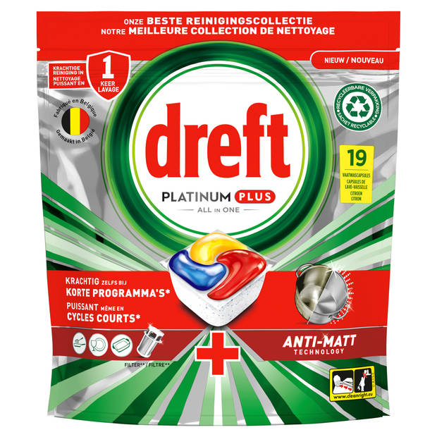 Dreft Vaatwas Platinum Plus Yellow 19 stuks